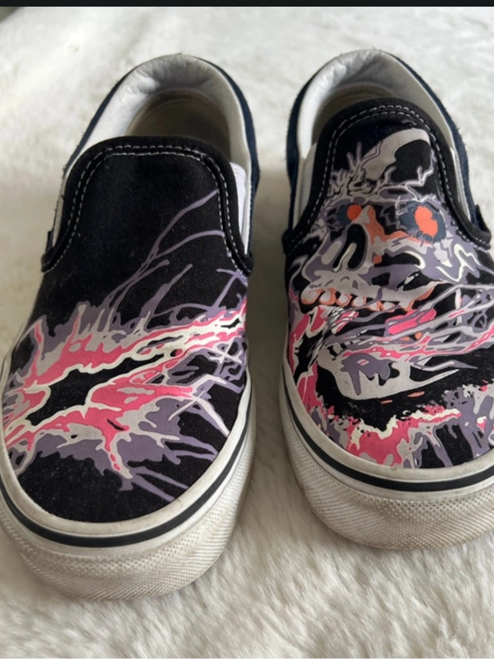 Converse Kids Black Slip-On Sneakers with Pink & Purple Skull Graphic